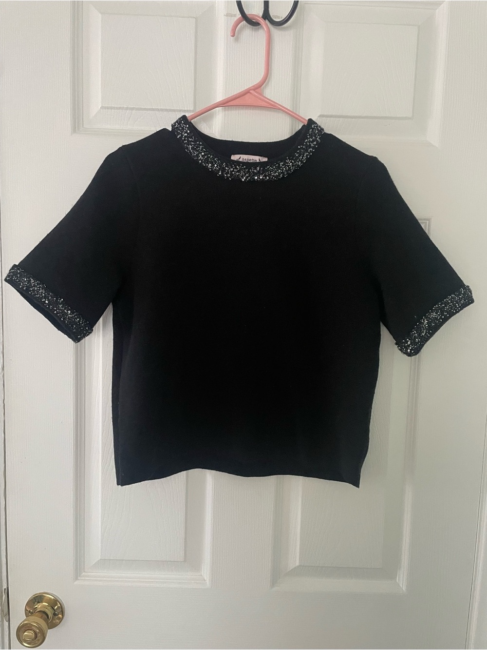 Nanette Lepore Black Short Sleeve Sweater with Sequin Trim